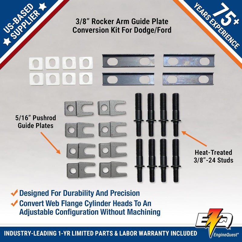 EngineQuest Store Rocker Arm Guide Plate Conversion Kit | 3/8" Studs for V8 Engines | Set of 16 | Adjustable Configuration - Image 3